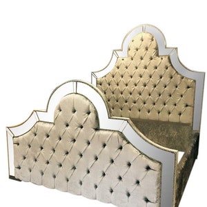 Tufted Mirror Headboard Matching Footboard Bed Tufted Bed Upholstered Bed Extra Tall Headboard King Bed Queen Bed Full Bed