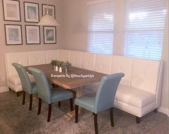 White Faux Leather Kitchen Upholstered Bench Custom Bench Upholstered White Faux Leather Bench Banquette Booth Dining Room Bench