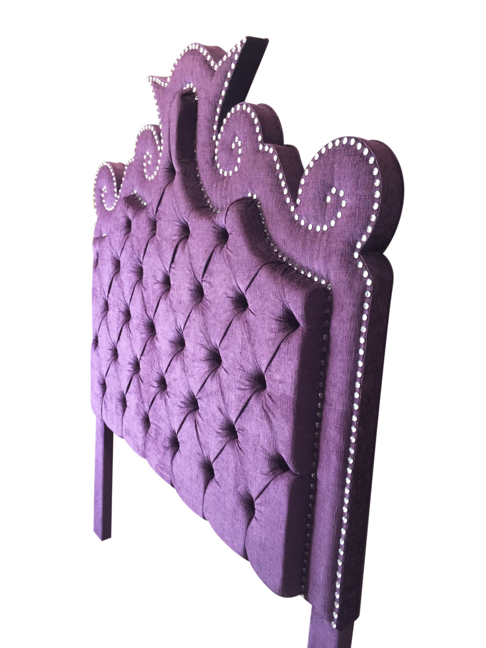 Purple Velvet Tufted Headboard With Double Row of Crystals Etsy
