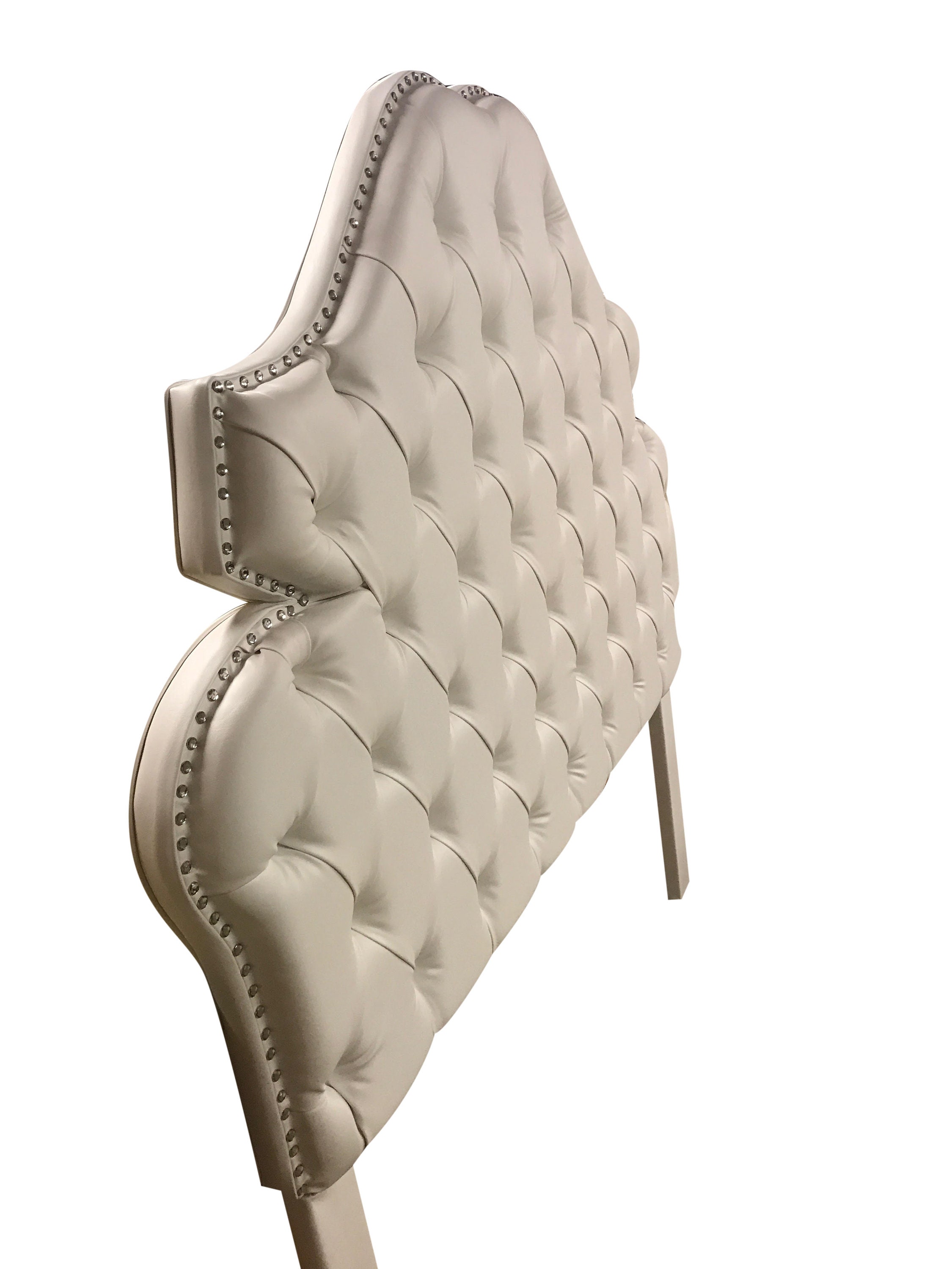 QUEEN Size True White Faux Leather Upholstered Tufted Headboard
