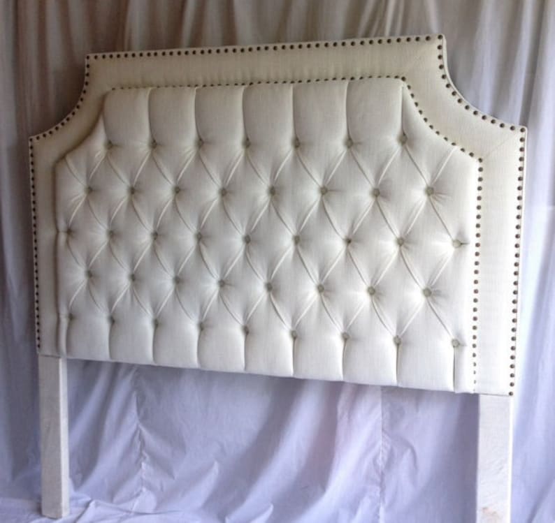 Tufted Upholstered Headboard with Brass Nailheads Queen Size Etsy