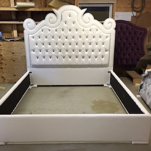 White Faux Leather King Size Tufted Bed Tufted Upholstered Bed White Bed with Nickel Nailheads Bedroom Furniture Tufted Headboard