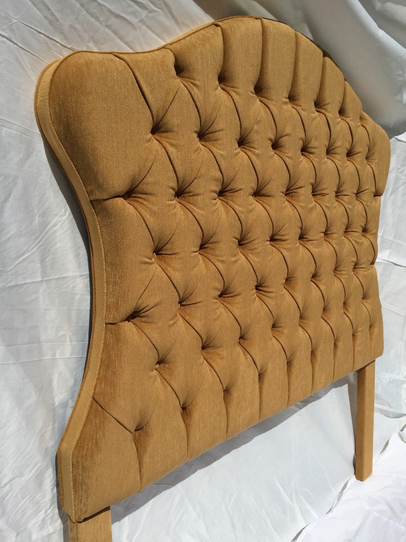 Gold Upholstered Tufted Headboard Queen Size Hollywood Regency Etsy