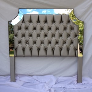 Gray Faux-Leather Upholstered Headboard with Mirrors Tufted Headboard King Size Queen Size Full Size Twin Size Headboard