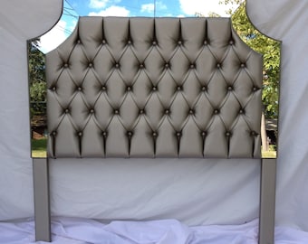 Gray Faux-Leather Upholstered Headboard with Mirrors Tufted Headboard King Size Queen Size Full Size Twin Size Headboard