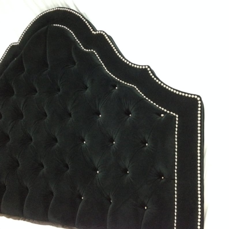 Black Velvet Tufted Headboard With Double Row of Nailheads - Etsy