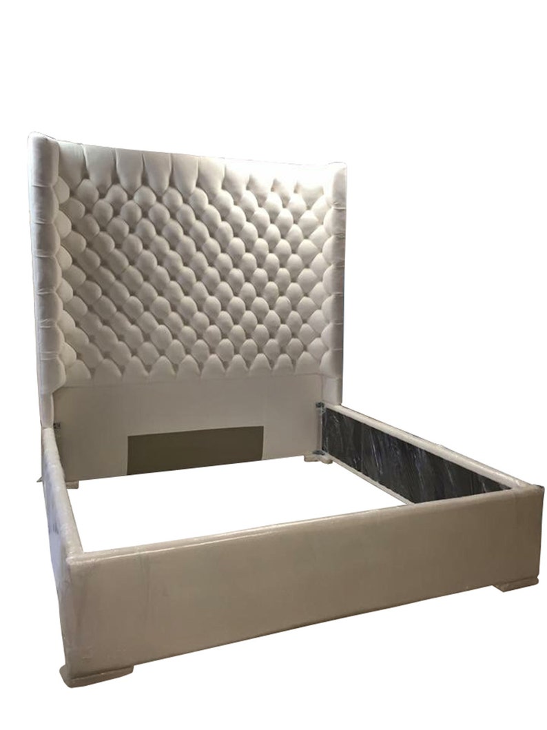 White Wingback Tufted Bed King Size Queen Full Wing Image 0