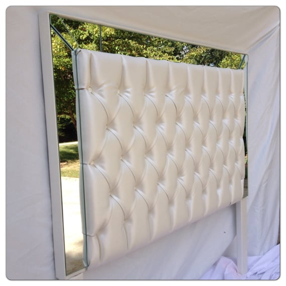 White Faux Leather Tufted Headboard Upholstered Headboard with Mirrors Headboard with mirrors faux leather tufted headboard Bright white
