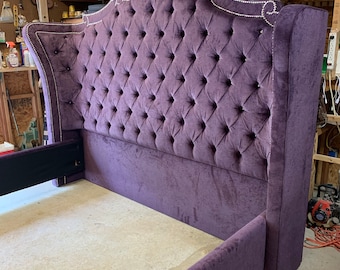 Purple Velvet King Size Tufted Bed Royal Velvet Bed Tufted Upholstered Bed Headboard Extra Tall Bed