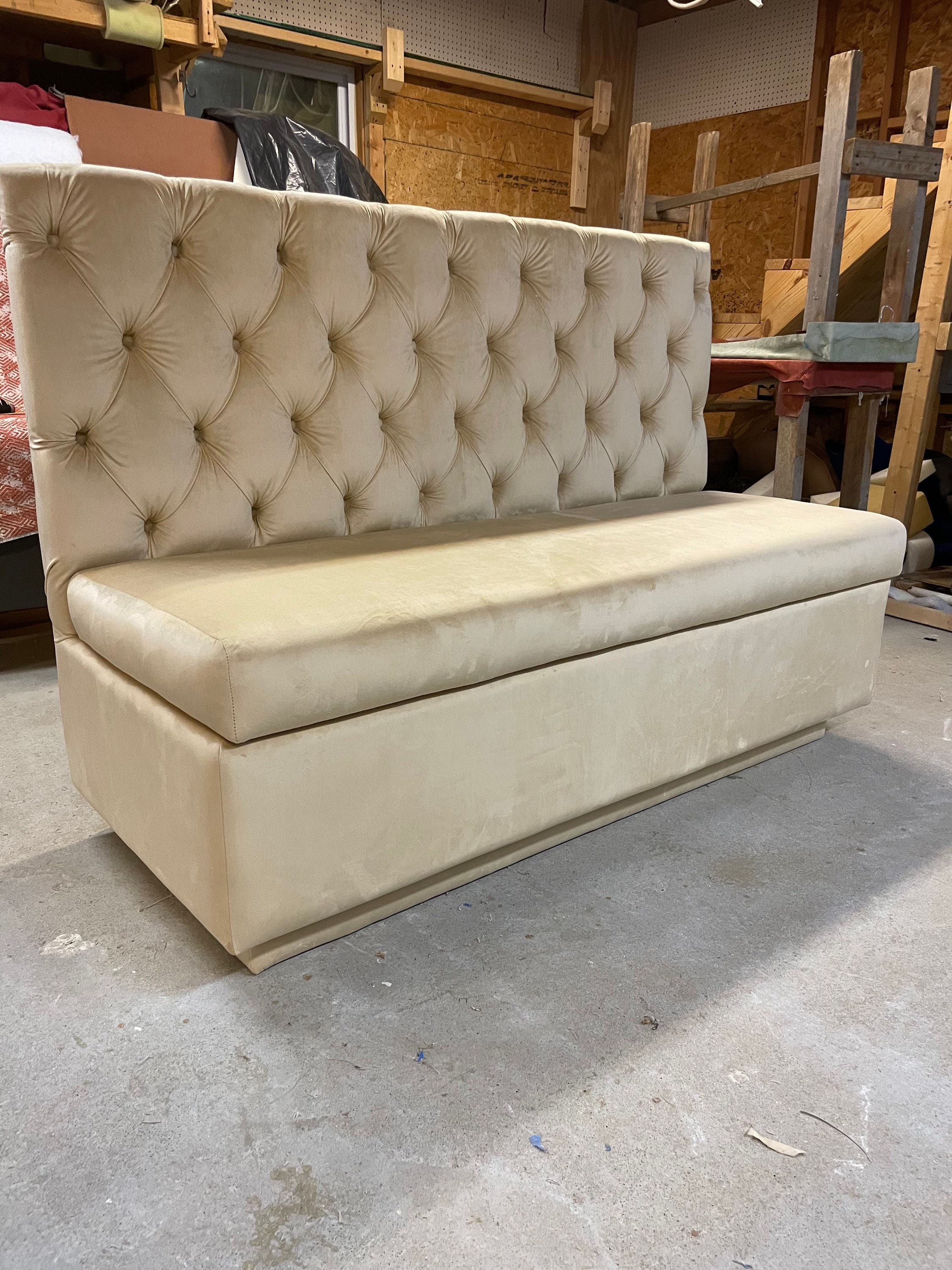 Upholstered dining bench with storage deals