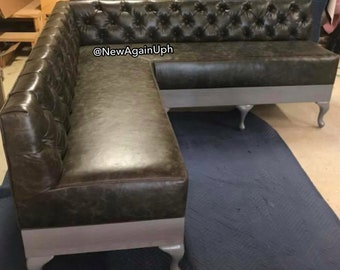 Charcoal Grey Faux Leather Kitchen Upholstered Bench Custom Bench Upholstered Bench Banquette Booth Dining Room Seating Dining Room Bench