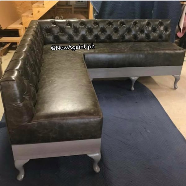 Charcoal Grey Faux Leather Kitchen Upholstered Bench Custom Bench Upholstered Bench Banquette Booth Dining Room Seating Dining Room Bench