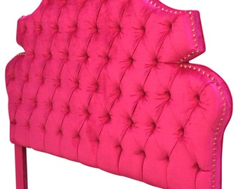 Upholstered Headboard Hot Pink Twin Full QUEEN or KING Size Hot Pink Tufted Headboard with Rhinestones Headboard Tufted Upholstered Bed