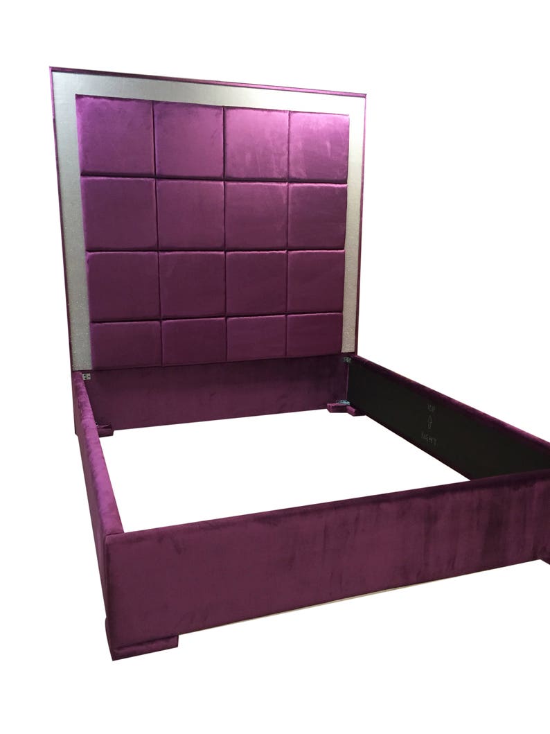 Purple Velvet Bed Extra Tall Headboard Purple Velvet King Size Etsy