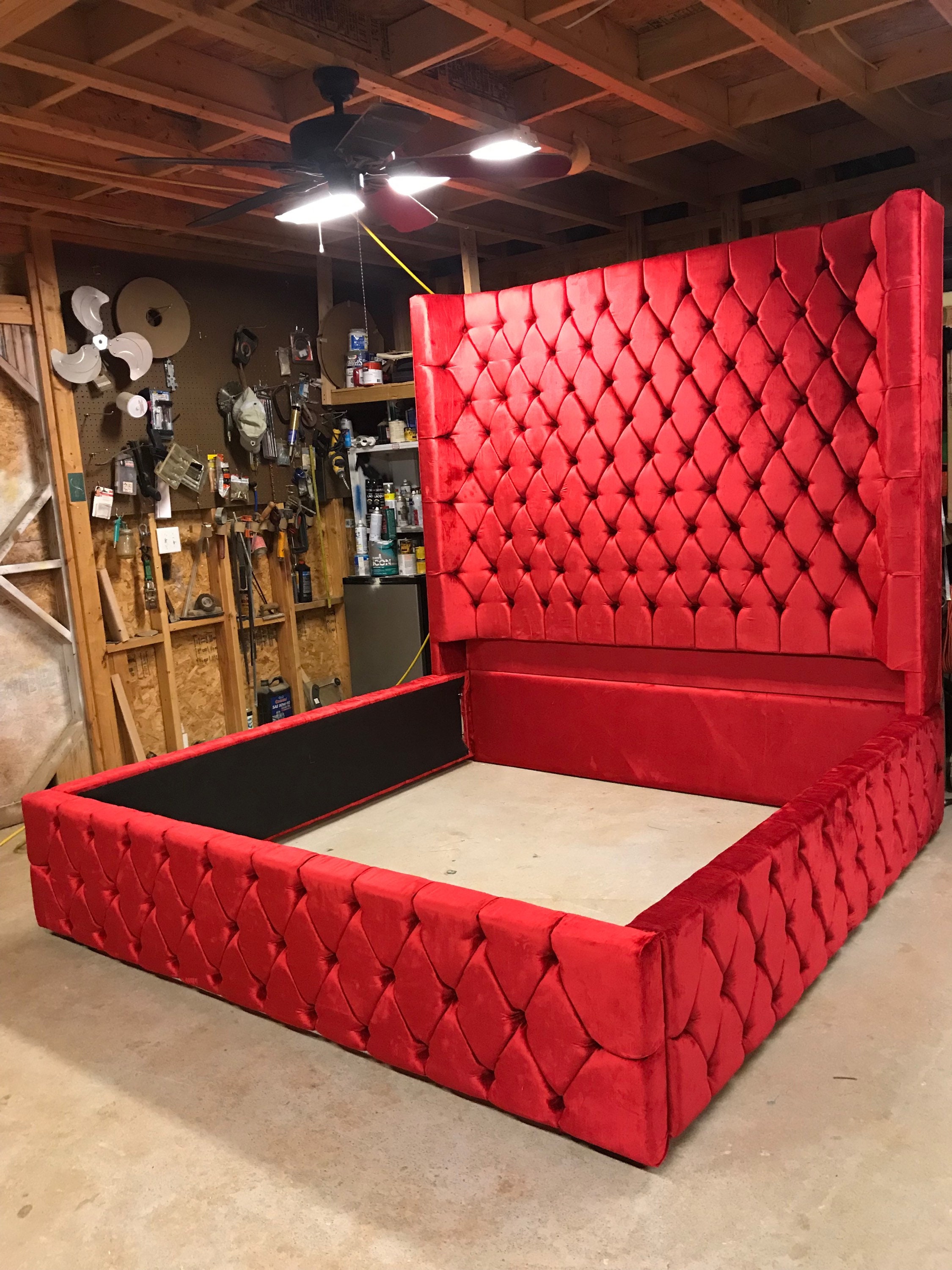Wingback Tufted Bed King Size Headboard Queen Size Full Size Wing