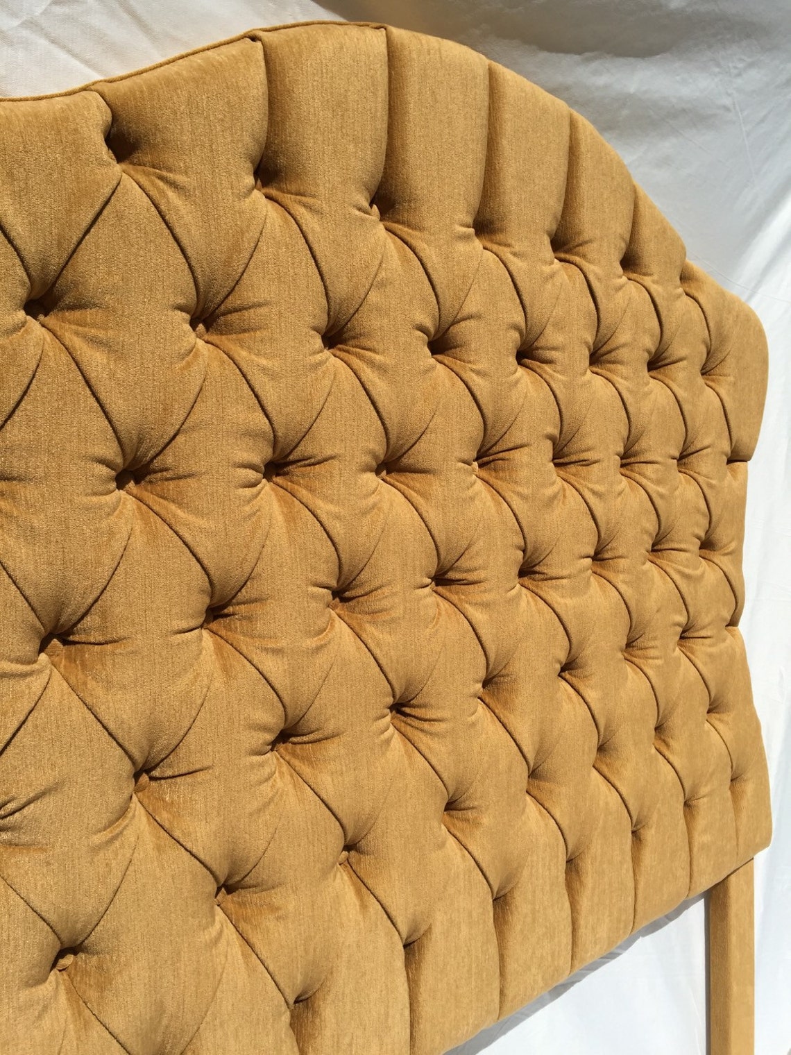 Gold Upholstered Tufted Headboard Queen Size Hollywood Regency Etsy