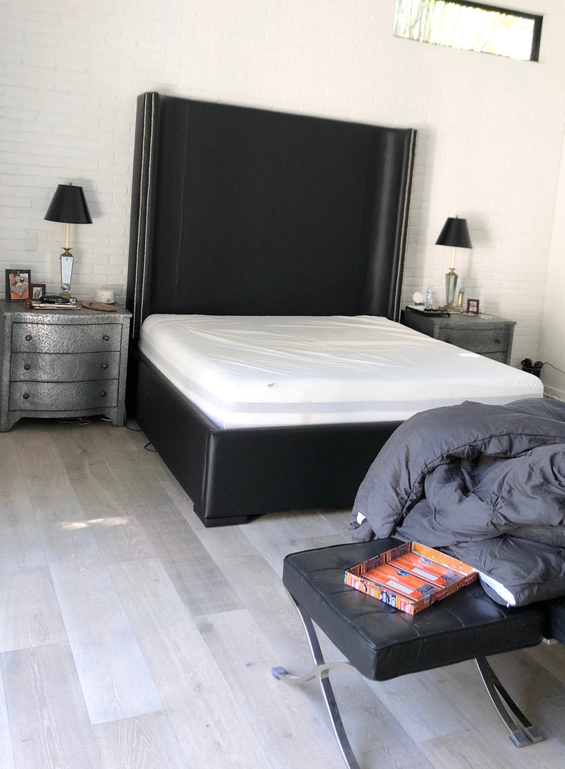 Tall Black Bed Extra Tall Headboard Faux Leather King Size Etsy