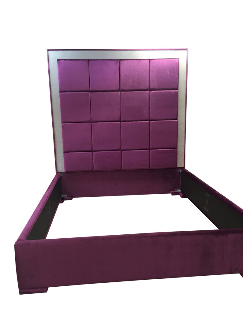 Purple Velvet Bed Extra Tall Headboard Purple Velvet King Size Etsy UK