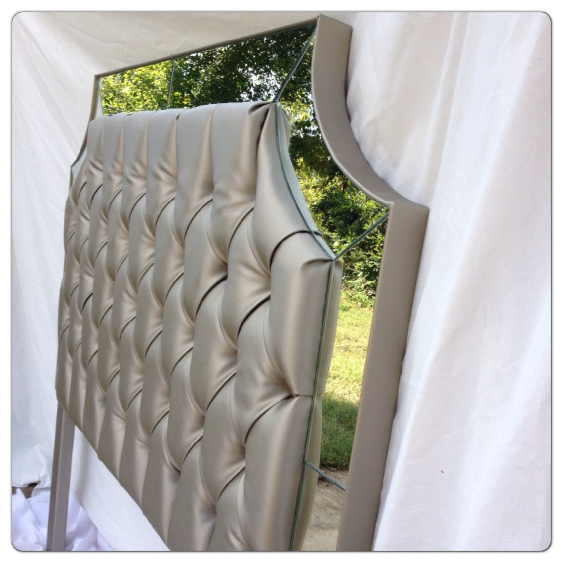 Gray Fauxleather Upholstered Headboard With Mirrors Tufted Etsy