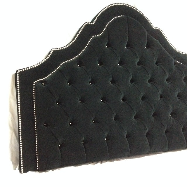 Black Velvet Tufted Headboard With Double Row of Nailheads Etsy