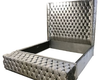Charcoal Grey Wingback Tufted Bed California King Size