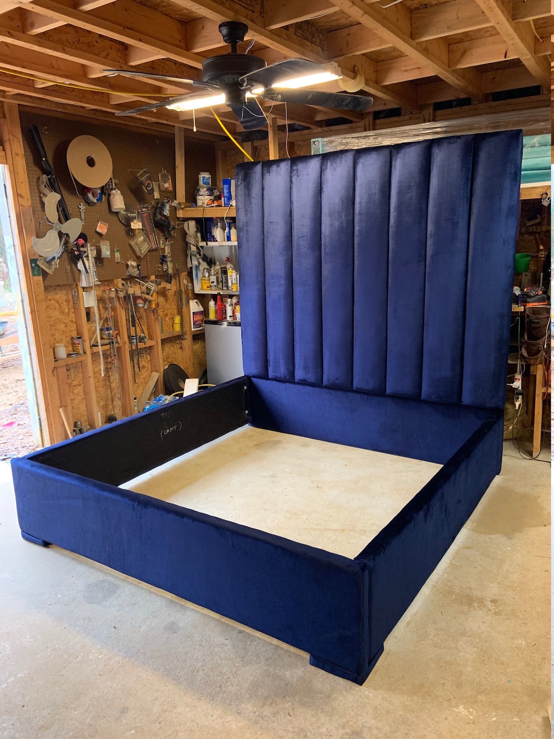 Tall Dark Blue Velvet King Queen Full Size Bed Upholstered - Etsy