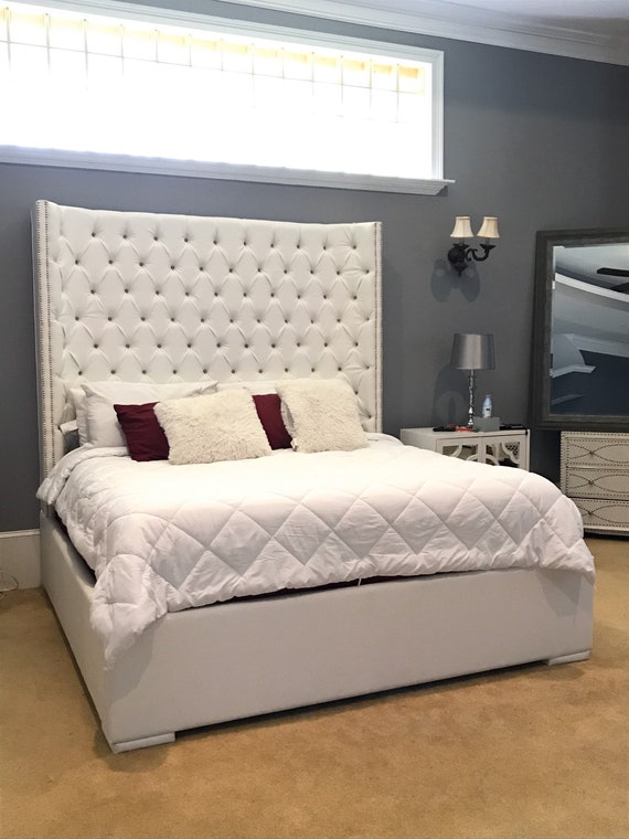 King Size Tufted Bed Luxurious Wingback, Tufted Upholstered Bed Frame