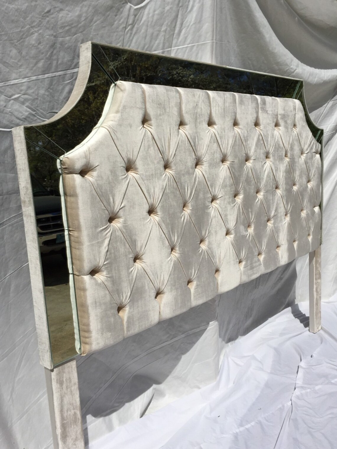 White Faux Leather King Size Headboard Tufted Upholstered Etsy