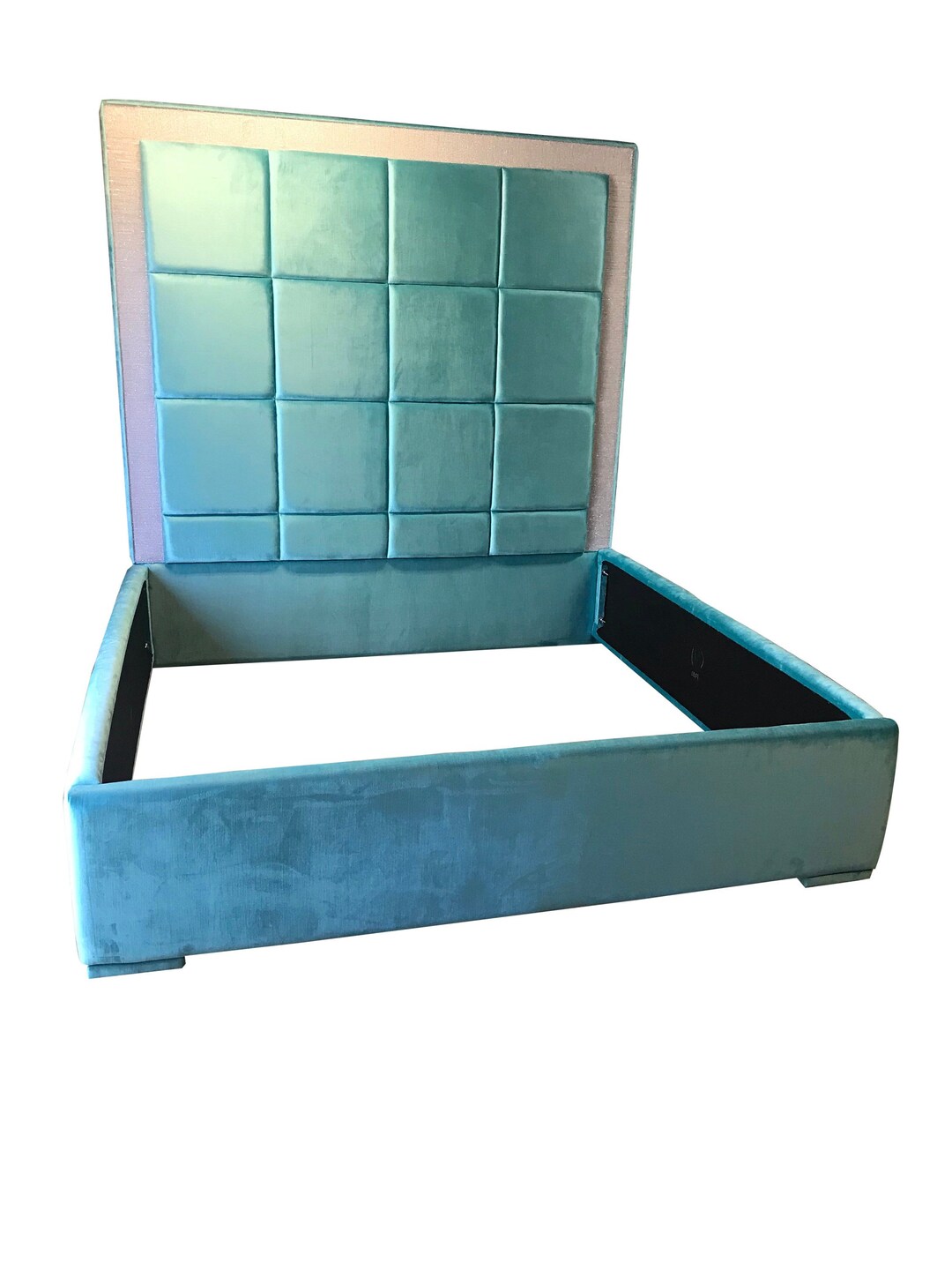 Blue Velvet Bed Extra Tall Headboard Blue Velvet King Size Etsy