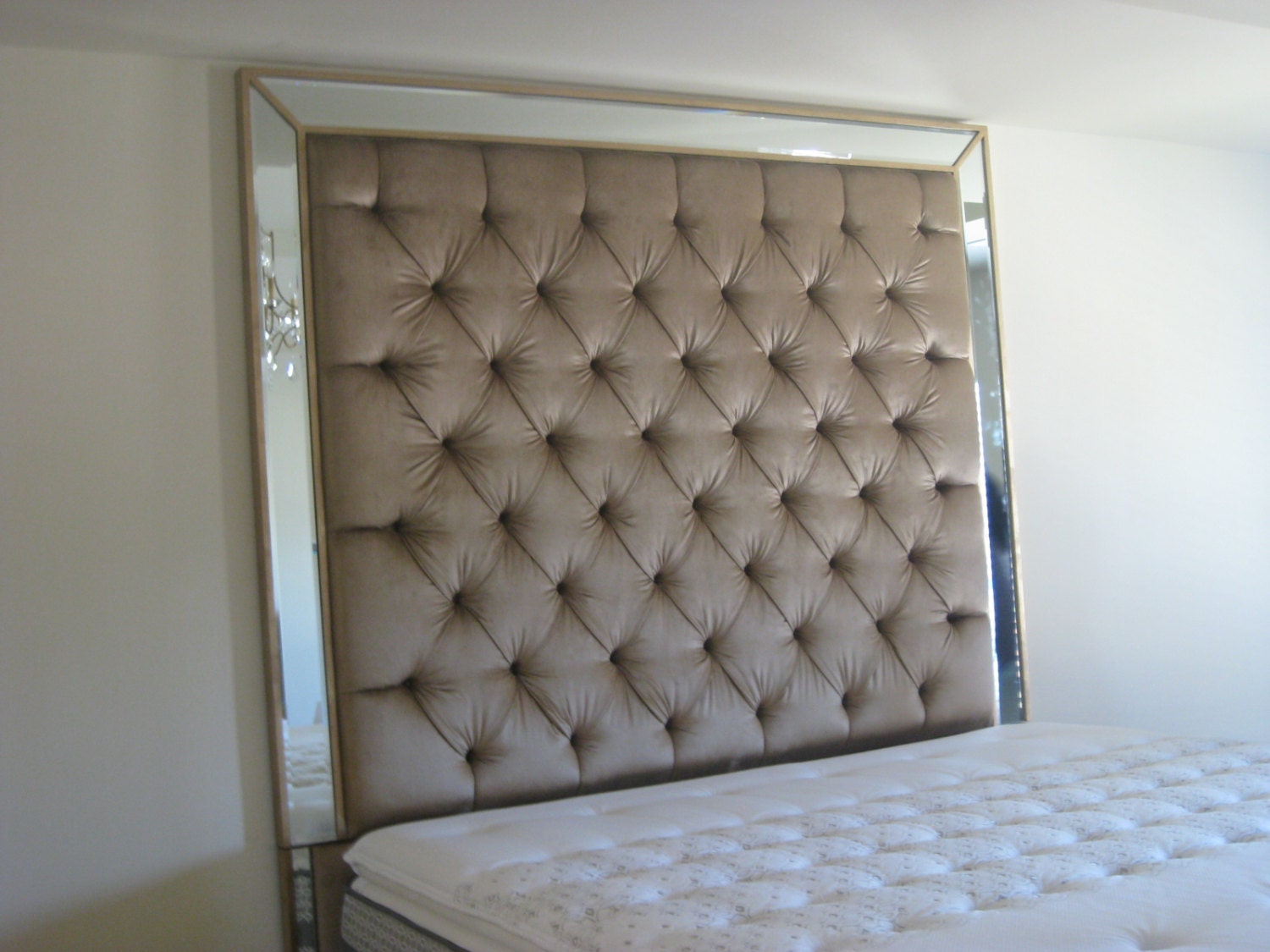 King Size Upholstered Headboard with Mirrors Etsy