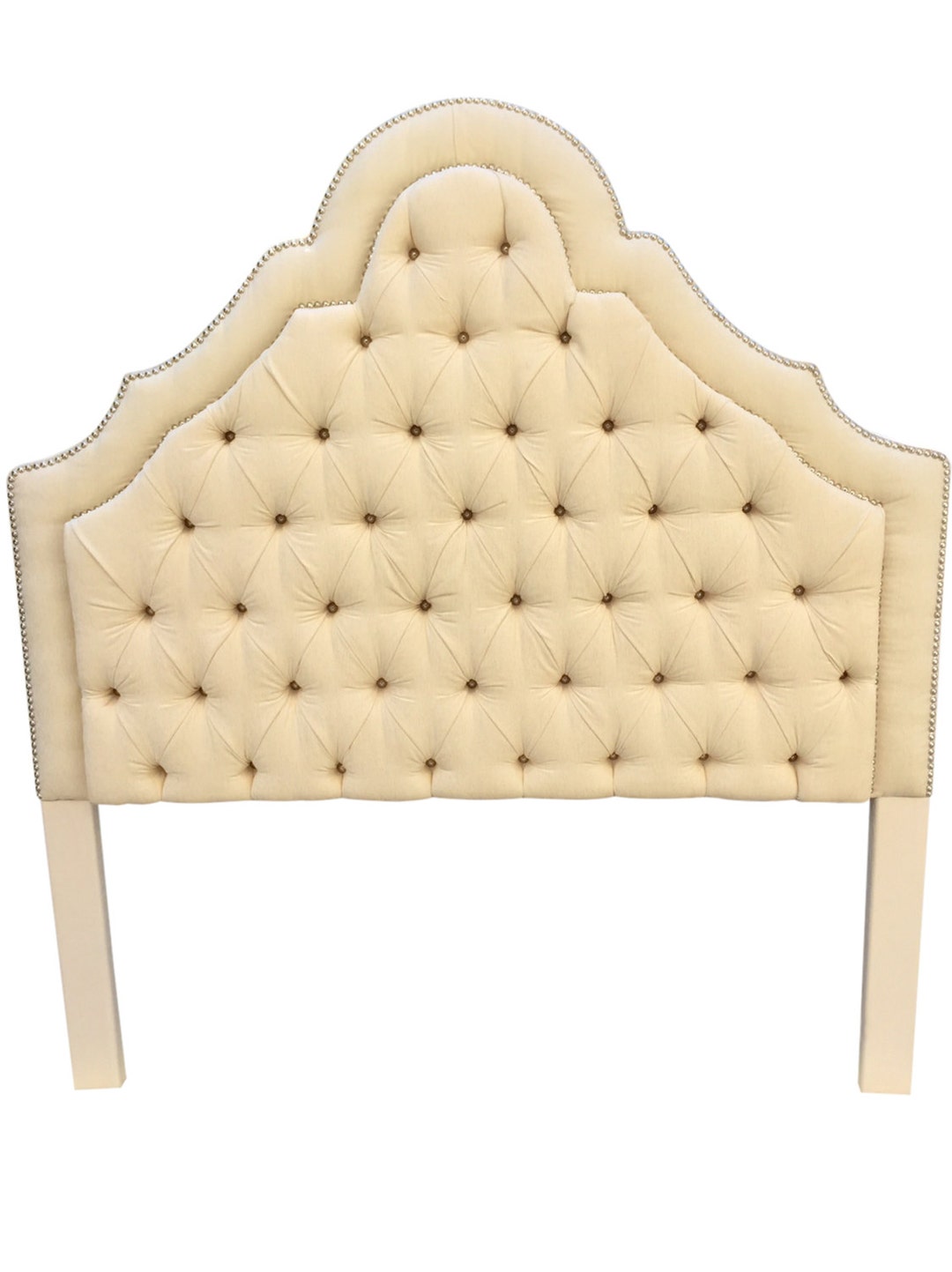 Ivory Cream Upholstered Headboard King Queen Full Size off White Tufted Headboard With Nickel