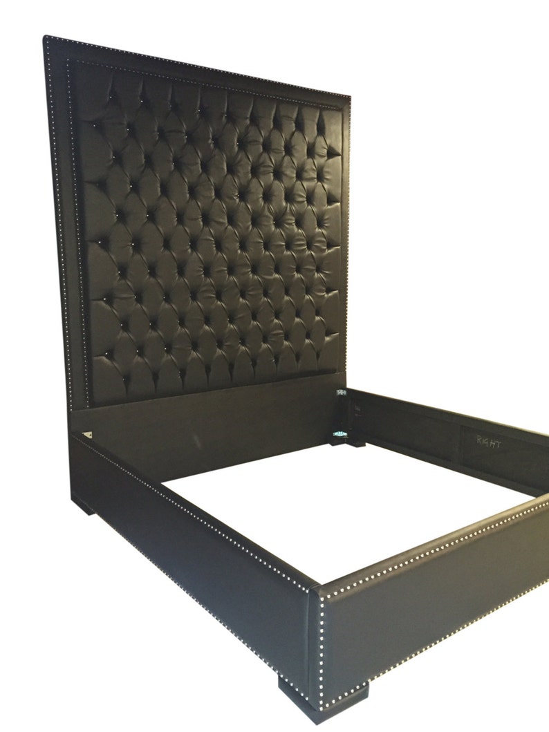 Black Faux Leather King Size Bed with Nailheads Queen Size Bed Etsy