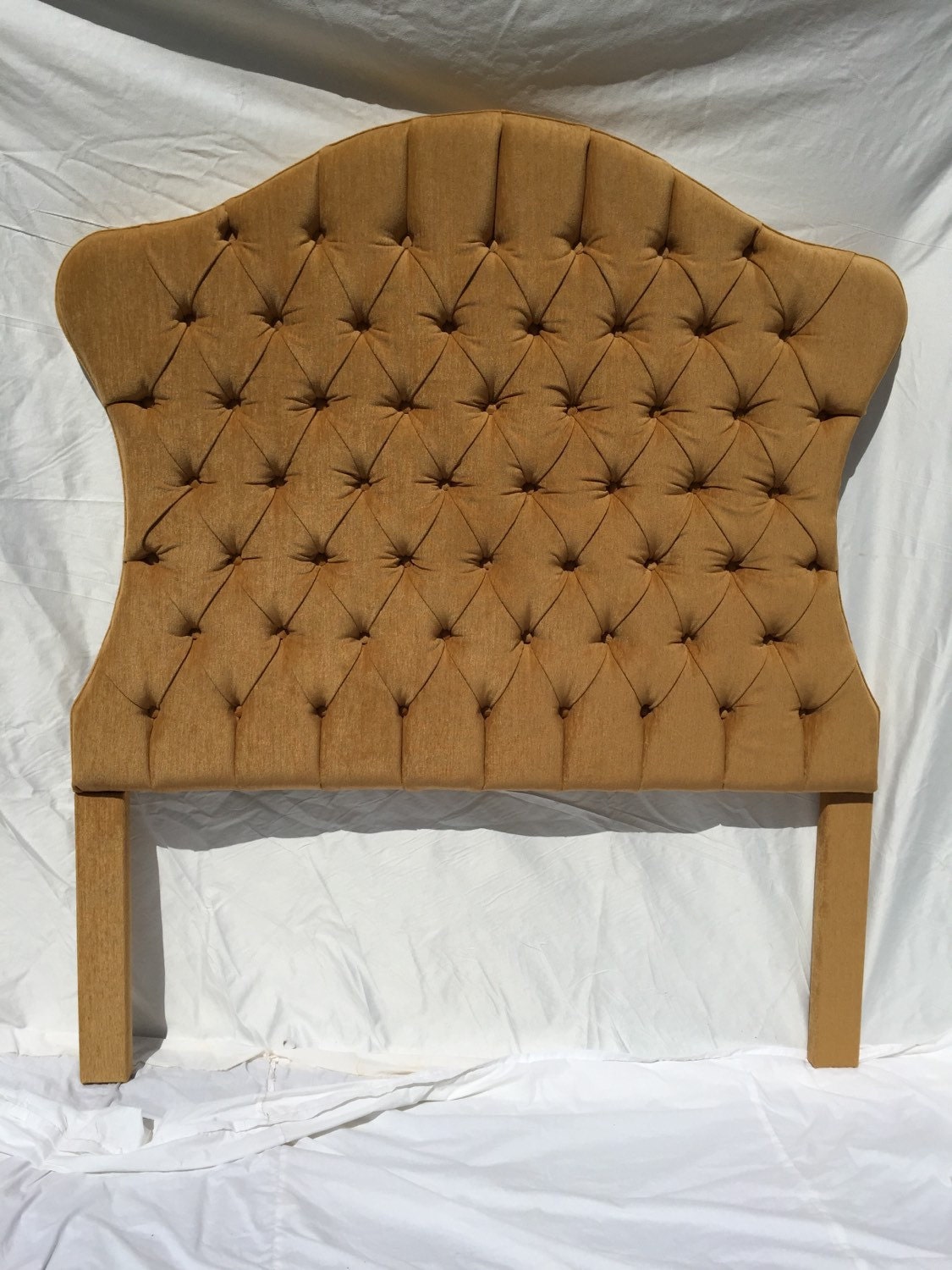 Gold Upholstered Tufted Headboard Queen Size Hollywood Regency Etsy