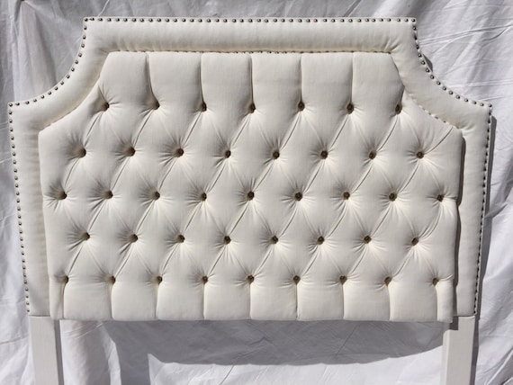 Queen White Tufted Upholstered, Linen Tufted Headboard Tall