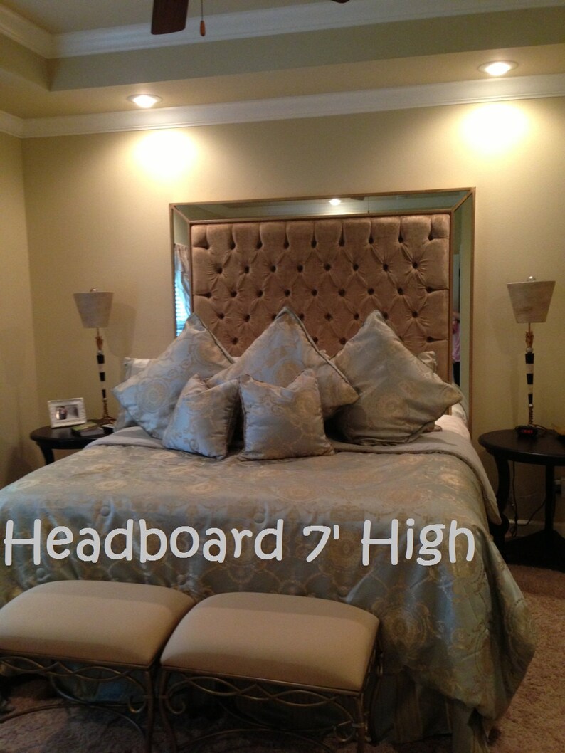 King Size Upholstered Headboard with Mirrors Etsy