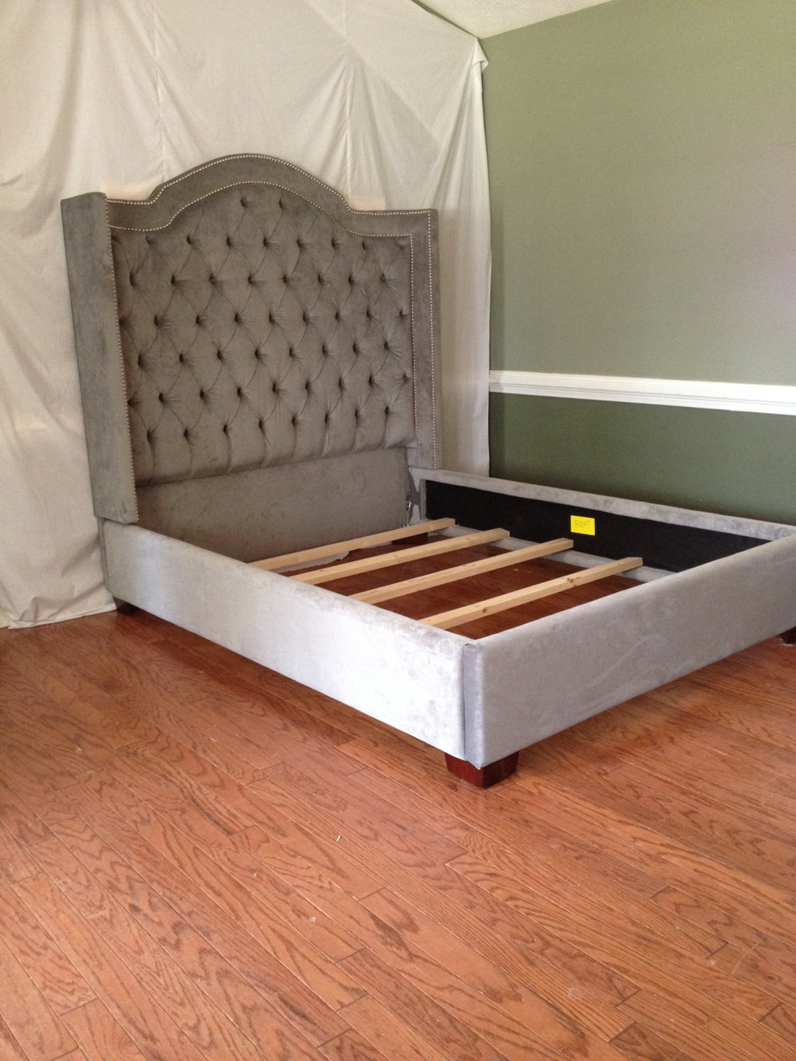 Wing Tufted Bed with Nailheads Tufted Bed Upholstered Bed King Etsy