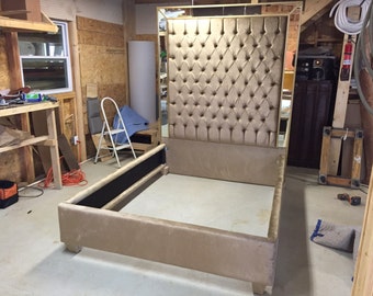 FREE SHIPPING Tufted Queen or King Size Upholstered Bed Headboard with Mirrors Upholstered Bed Tufted Bed Headboard Upholstered Headboard
