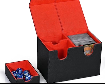 Caja para baraja de cartas con bandeja para dados, tarjetero magnético fuerte de cuero sintético