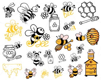 Bee Svg Bundle, Bee Clipart, Bee Hive Svg, Bee Png, Honeycomb Svg, Bee Clipart, Queen Bee Svg, Honey Bee Svg, Cute Bee Svg