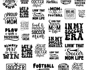 Paquete Svg de fútbol, Clipart de citas de mamá futbolera para Cricut, silueta de citas de fútbol, vector de fútbol, diseños de camisetas, archivos de corte de mamá futbolera.
