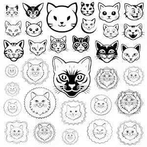 Cat Head Svg Bundle, Cat Head Clipart For Cricut, Cat Silhouette, Cat Lover Vector, Cat Head Decal , Cat Head Cut Files.