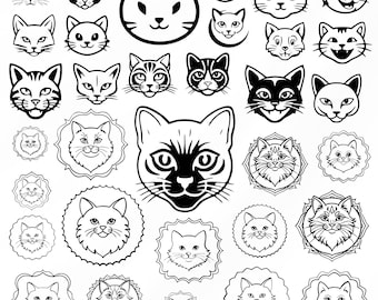 Cat Head Svg Bundle, Cat Head Clipart For Cricut, Cat Silhouette, Cat Lover Vector, Cat Head Decal , Cat Head Cut Files.
