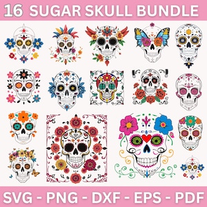 Sugar Skull Svg Bundle, Dia De Los Muertos Svg, Day of the Dead Clipart, Dia De Los Muertos Clipart, Dia De Los Muertos Cut File Cricut, PNG