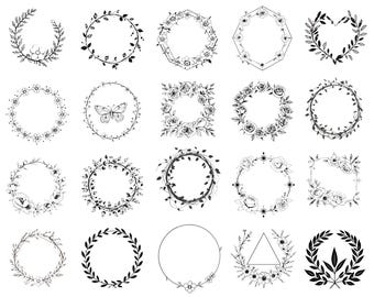 Floral Wreath SVG Bundle, Wedding Wreaths png, floral wreath svg, wreath monogram eps, circle frame, Wedding Floral Frame, vector design