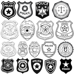 Paquete de insignias de policía Svg, insignia de policía Clipart para Cricut, silueta de insignia, vector de insignia de seguridad, calcomanía de insignia de policía, archivos de corte de insignia.