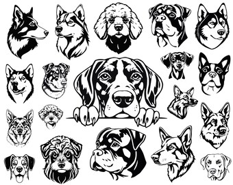 Dog Heads SVG Bundle File | svg files for cricut | Dog Clipart for Cricut | Laser Cut| High Quality Silhouette Graphics | PNG | Animal Svg