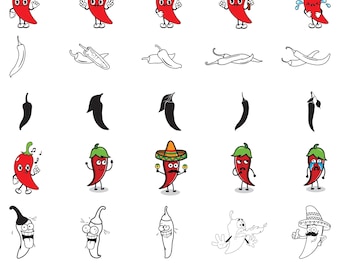 Chili Svg Bundle, Funny Hot Chili Clipart For Cricut, Chili Paper Silhouette, Red Chili Vector, Chili decal, Chili Cut Files.