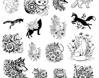 Fox svg Bundle, Floral Fox Clipart, Animal Vector, Cute Fox Decal, Foxes Cut Files, Fox Silhouette.