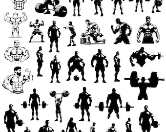 Bodybuilder Svg Bundle, Bodybuilder Clipart For Cricut, Exercise Silhouette, Gym Vector, bodybuilder Decal, bodybuilder Cut Files.