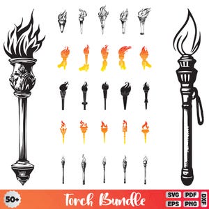 Torch Svg Bundle, Burning Torch Clipart For Cricut, Torch Silhouette, Torch Vector, Torch decal, Torch Cut Files.